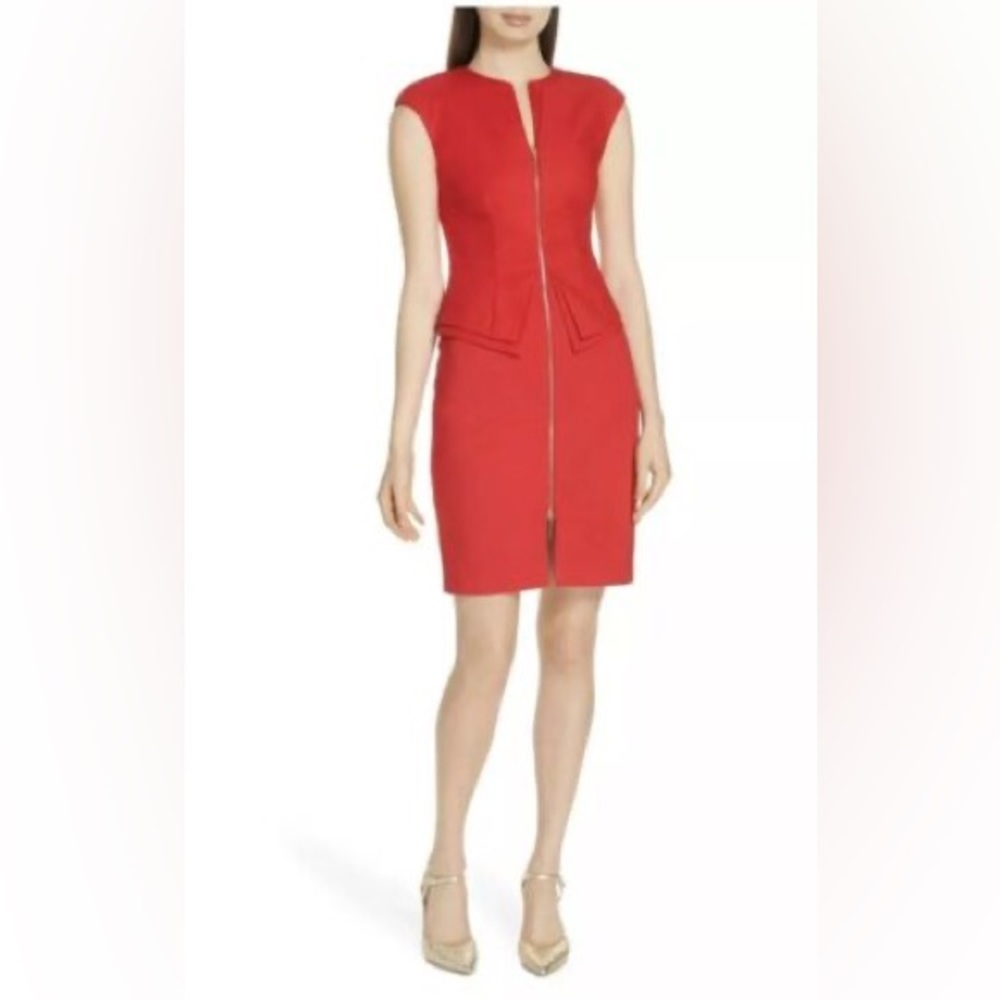 Ted Baker Structured Zip Peplum Dress - 0, Red